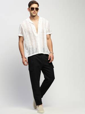 Showoff men's short sleeves solid white  sheer shirt 5