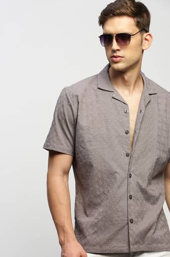 men's short sleeves ethnic motifs grey shirt