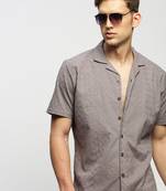 men's short sleeves ethnic motifs grey shirt
