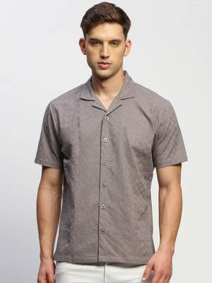 men's short sleeves ethnic motifs grey shirt 2