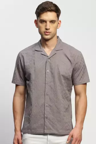 men's short sleeves ethnic motifs grey shirt