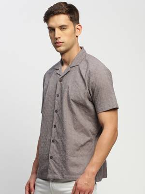 men's short sleeves ethnic motifs grey shirt 3