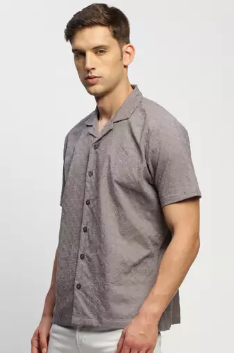 men's short sleeves ethnic motifs grey shirt
