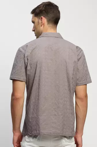 men's short sleeves ethnic motifs grey shirt
