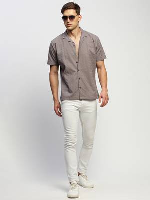 men's short sleeves ethnic motifs grey shirt 5