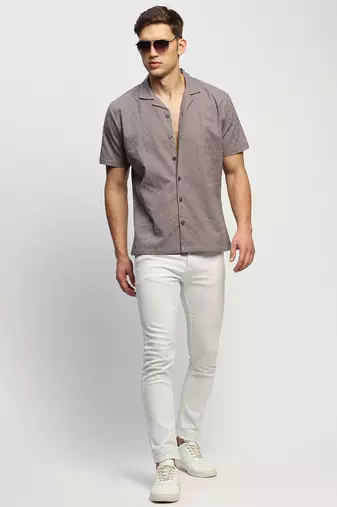 men's short sleeves ethnic motifs grey shirt