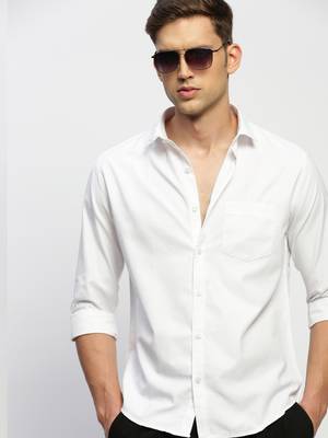 men's long sleeves solid white shirt 1