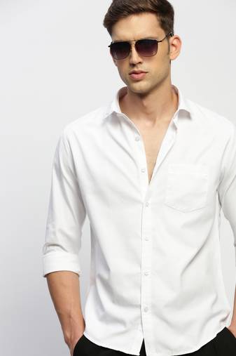 men's long sleeves solid white shirt