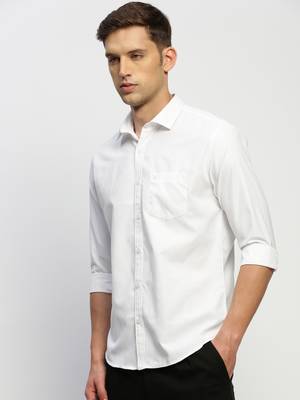 men's long sleeves solid white shirt 3