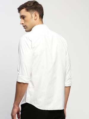men's long sleeves solid white shirt 4