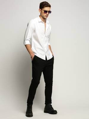 men's long sleeves solid white shirt 5