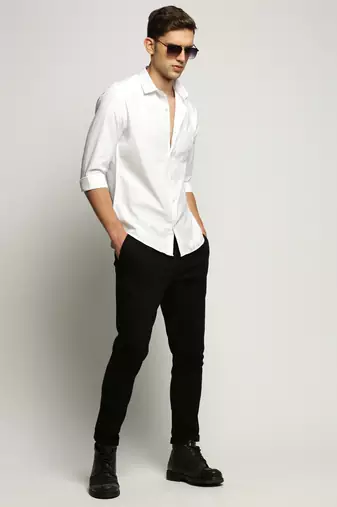 men's long sleeves solid white shirt
