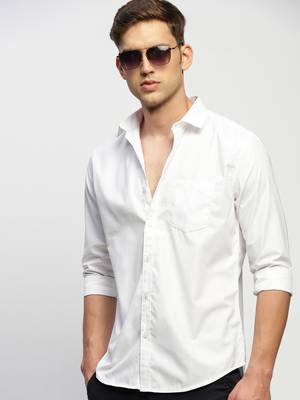 men's long sleeves solid white shirt 1