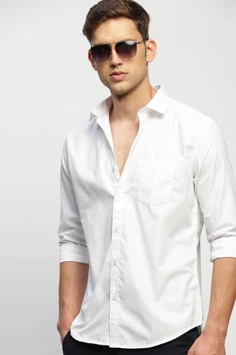 men's long sleeves solid white shirt