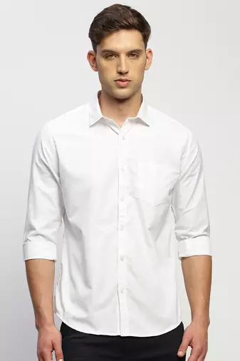 men's long sleeves solid white shirt