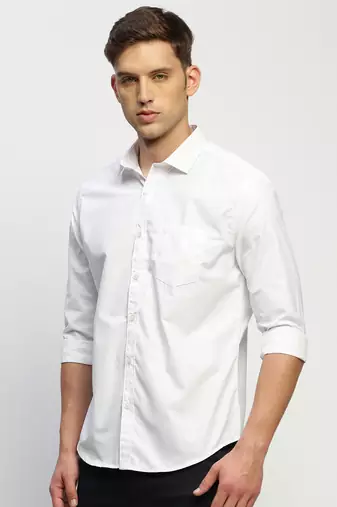 men's long sleeves solid white shirt