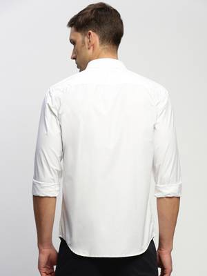 men's long sleeves solid white shirt 4