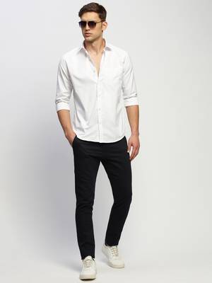 men's long sleeves solid white shirt 5