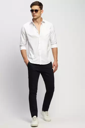 men's long sleeves solid white shirt
