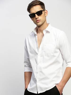 men's long sleeves solid white shirt 1