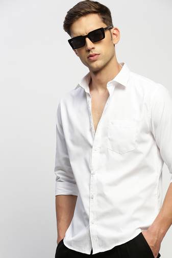 men's long sleeves solid white shirt