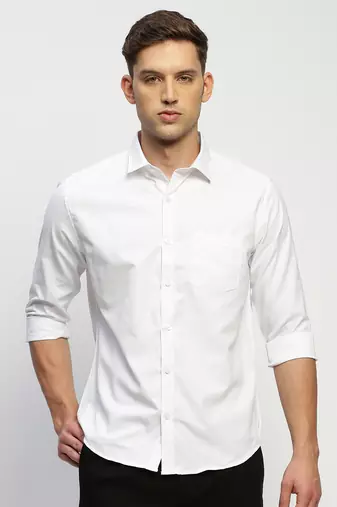 men's long sleeves solid white shirt