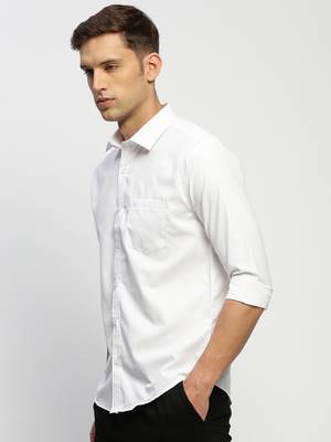 men's long sleeves solid white shirt 3