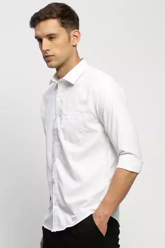 men's long sleeves solid white shirt