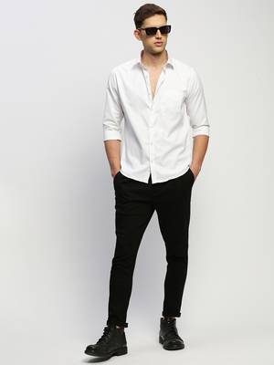men's long sleeves solid white shirt 5