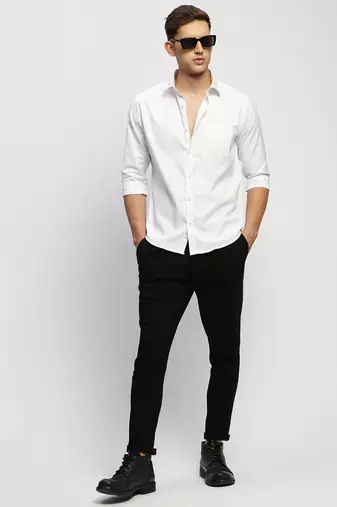 men's long sleeves solid white shirt