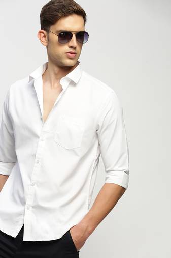 men's long sleeves solid white shirt