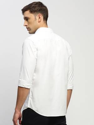 men's long sleeves solid white shirt 4