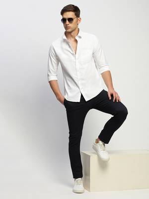 men's long sleeves solid white shirt 5