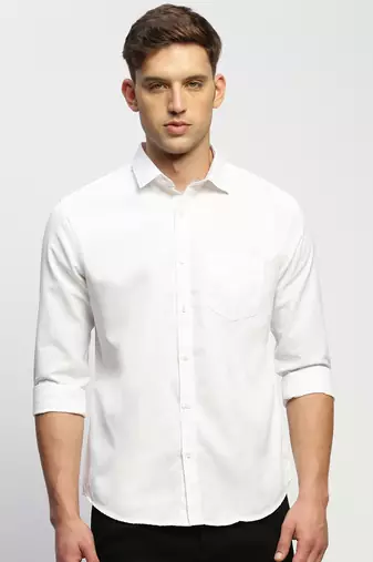 men's long sleeves solid white shirt