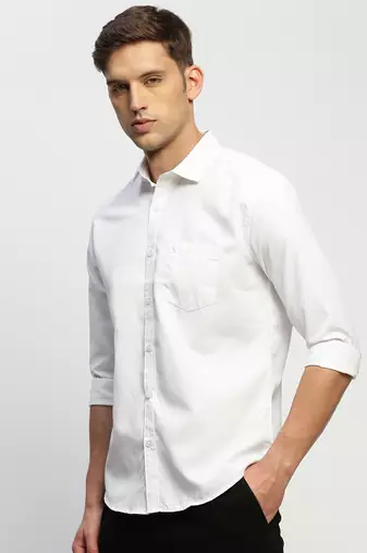 men's long sleeves solid white shirt