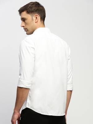 men's long sleeves solid white shirt 4