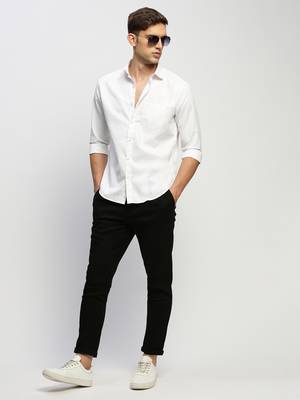 men's long sleeves solid white shirt 5