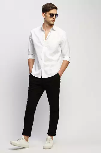 men's long sleeves solid white shirt