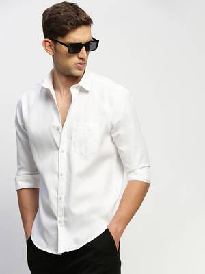 men's long sleeves solid white shirt 1