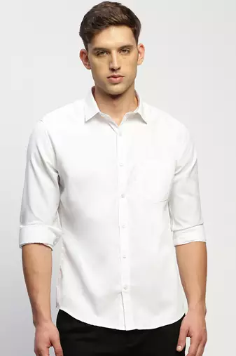 men's long sleeves solid white shirt