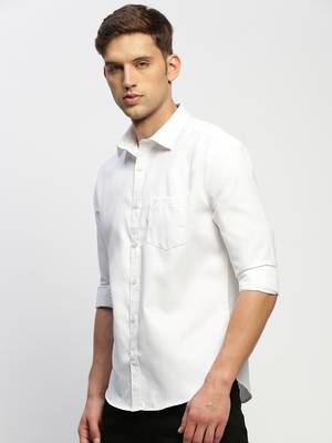 men's long sleeves solid white shirt 3