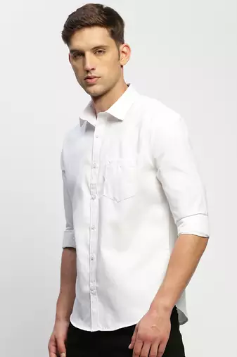 men's long sleeves solid white shirt