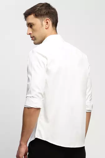 men's long sleeves solid white shirt