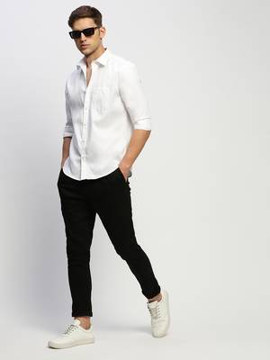 men's long sleeves solid white shirt 5