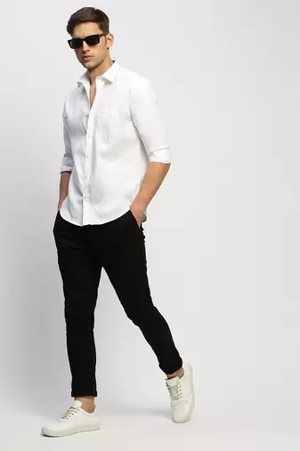 men's long sleeves solid white shirt