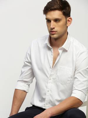 men's long sleeves solid white shirt 1
