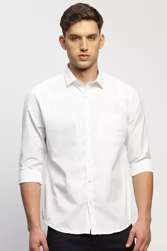 men's long sleeves solid white shirt