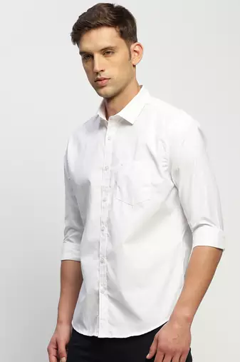 men's long sleeves solid white shirt