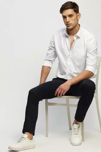 men's long sleeves solid white shirt