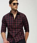 men's long sleeves tartan checks navy blue shirt